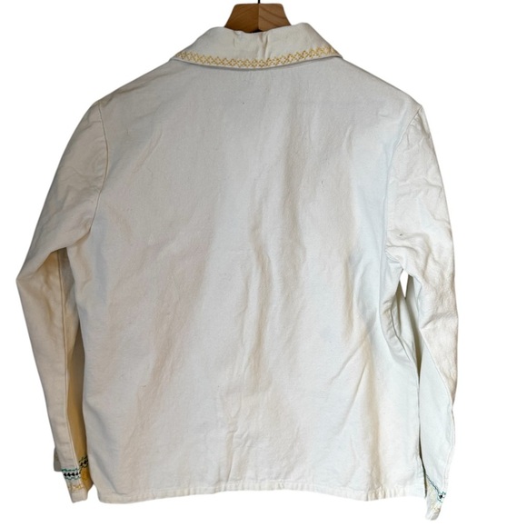 BFA Classics White Cottagecore Embroidered Denim Lightwt Button Up Jacket SZ L - Picture 2 of 6